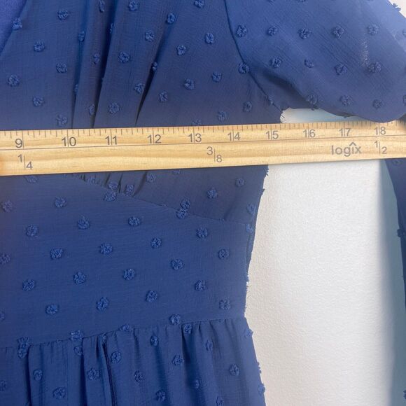 Altar'd State Dress Women's Small Navy Blue Swiss Dot Empire Waist Tiered Ruffle - Picture 9 of 10